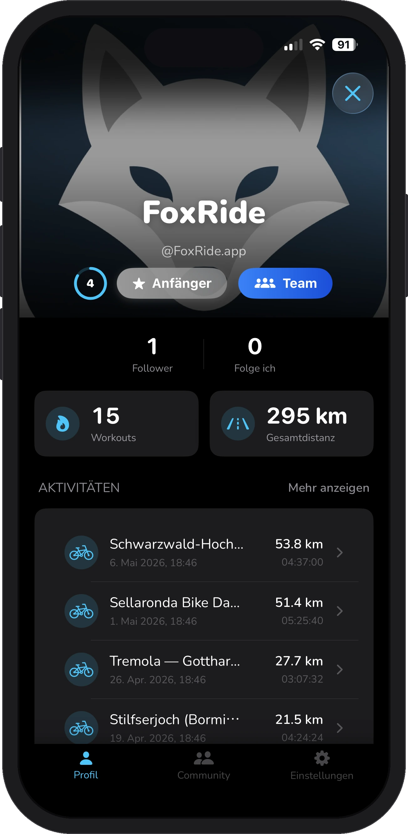FoxRide User Profile