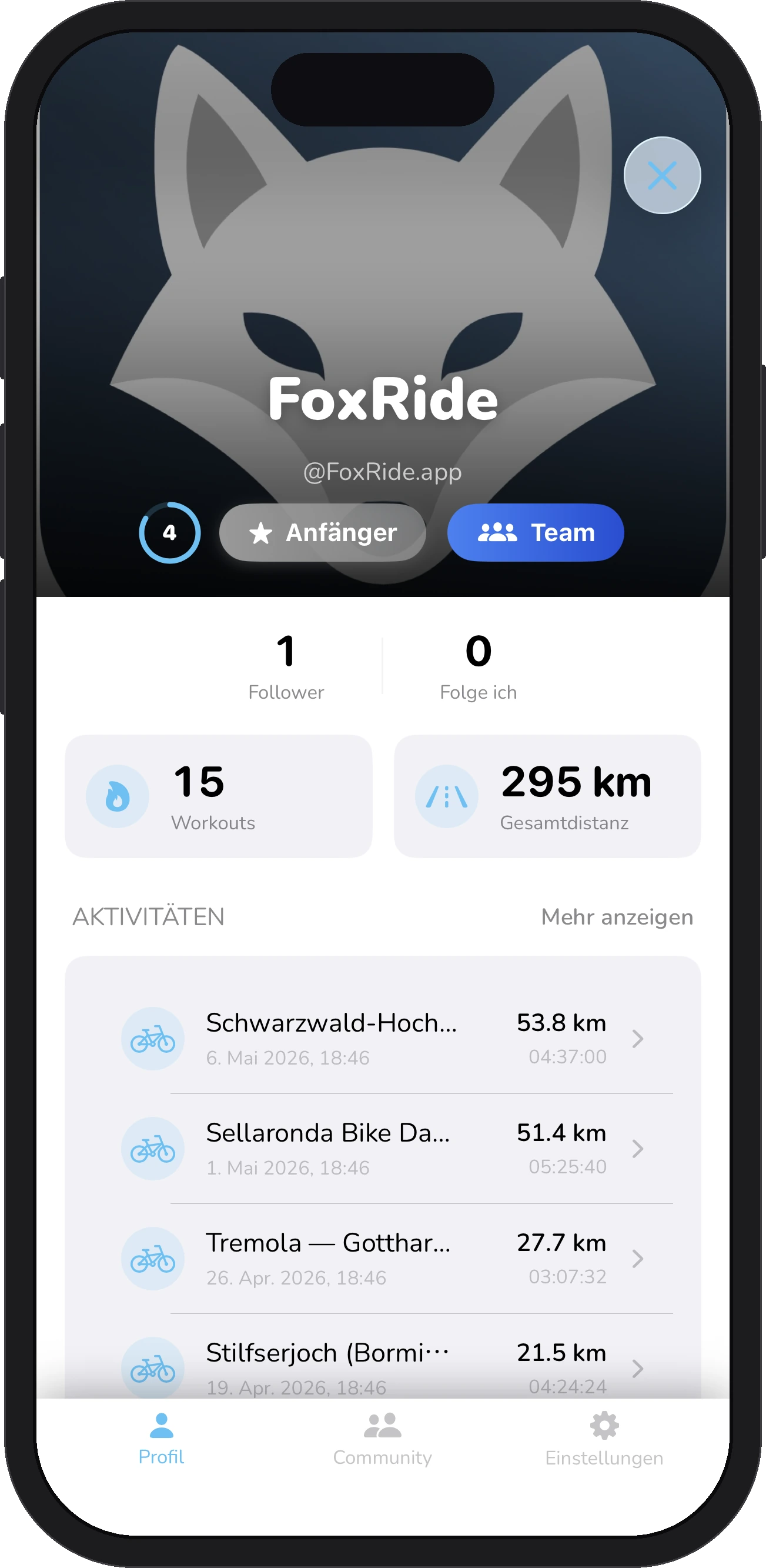 FoxRide User Profile